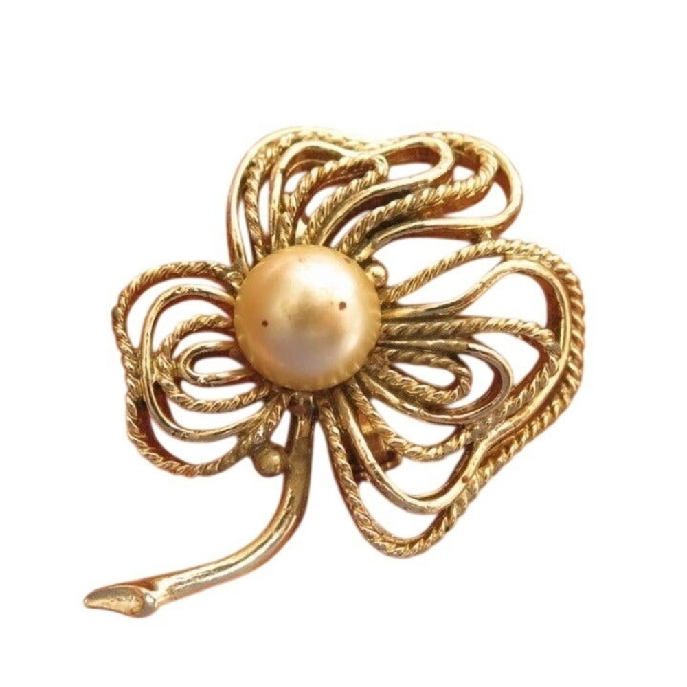 Vintage Fx Pearl Gold Plated‎ Flower Pin